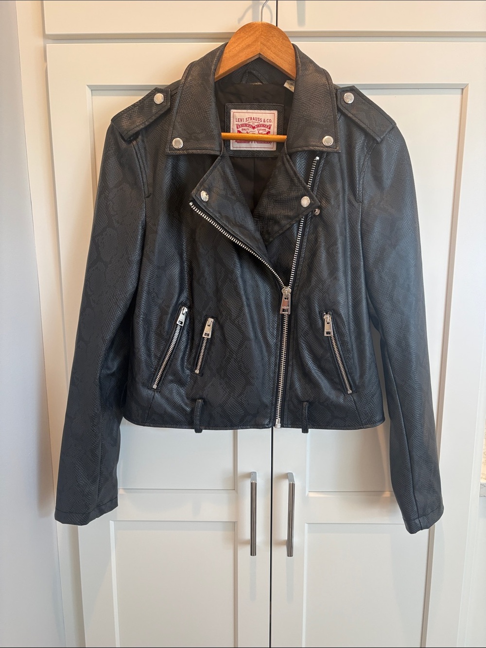 Levi's Black Faux Leather Biker Jacket with Silver Hardware